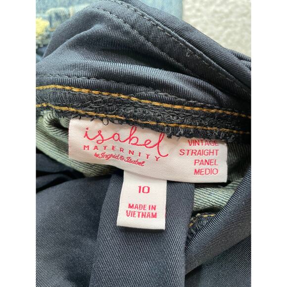 Isabel Maternity Jeans Womens 10 Blue Denim Vintage Straight Crossover Panel NWT - Picture 2 of 12
